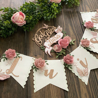 Christening cake topper, Baptism cake topper, god bless cake topper, floral party, god bless banner, first communion banner