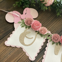 Cake topper, high chair banner, floral party decor, banner, party package