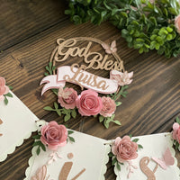 Christening cake topper, Baptism cake topper, god bless cake topper, floral party, god bless banner, first communion banner