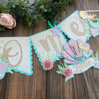 Mermaid 1st birthday banner, mermaid cake topper, mermaid decorations, under the sea cake decorations, mermaid first birthday, Customize it-1