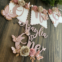Butterfly theme party package, butterfly floral banner, 1st birthday butterfly theme, butterfly cake topper, butterfly decor