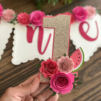 One in a melon cake topper, Watermelon High Chair Banner, one in a melon party, Watermelon Party Decorations-2