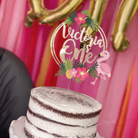 flamingo cake topper, Tropical party, tropical party cake topper,  luau themed decor, Hawaiian themed decor, pineapple party-1