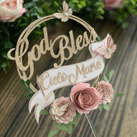 Christening cake topper, Baptism cake topper, god bless cake topper, floral party, god bless banner, christening banner