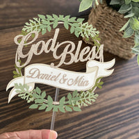 God Bless Cake Topper, boy baptism, girl baptism, Floral Baptism Cake Topper, First Holy Communion, first communion