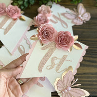 Butterfly theme party package, butterfly floral banner, 1st birthday butterfly theme, butterfly cake topper, butterfly decor