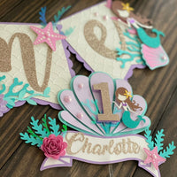 Mermaid 1st birthday banner, mermaid cake topper, mermaid one banner, under the sea banner, mermaid first birthday, Customize it