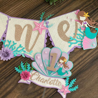 Mermaid 1st birthday banner, mermaid cake topper, mermaid one banner, under the sea banner, mermaid first birthday, Customize it