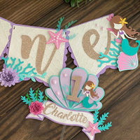 Mermaid 1st birthday banner, mermaid cake topper, mermaid one banner, under the sea banner, mermaid first birthday, Customize it