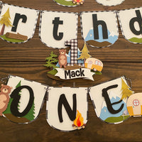 One Happy Camper high chair banner, little camper banner, camping theme birthday, one happy camper banner