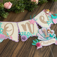 Mermaid 1st birthday banner, mermaid cake topper, mermaid one banner, under the sea banner, mermaid first birthday, Customize it