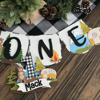 One Happy Camper high chair banner, little camper banner, camping theme birthday, one happy camper banner