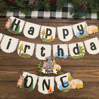 One Happy Camper high chair banner, little camper banner, camping theme birthday, one happy camper banner