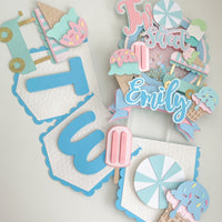 Ice cream  Birthday, ice cream high chair banner, two sweet cake topper, candy land party, candy land birthday, candy theme party, ice cream