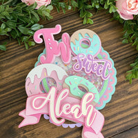 Donut cake topper, Two sweet Birthday, TWO sweet banner, two sweet cake topper, candy land party,donut party, DONUT grow up, candy theme