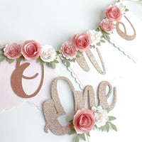 One high chair banner, floral high chair banner, boho theme birthday decor, smash cake banner, smash cake photo prop, floral birthday banner