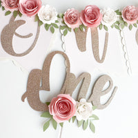 One high chair banner, floral high chair banner, boho theme birthday decor, smash cake banner, smash cake photo prop, floral birthday banner