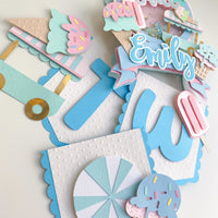 Ice cream  Birthday, ice cream high chair banner, two sweet cake topper, candy land party, candy land birthday, candy theme party, ice cream