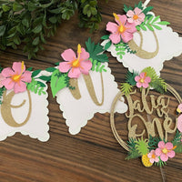One high chair banner, tropical high chair banner, flamingo birthday decor, smash cake banner, smash cake photo prop, luau first birth