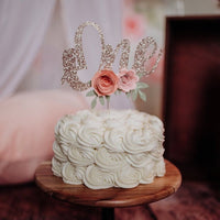 one cake topper, One Year Old Cake Topper, Floral Cake Topper, Glitter Cake Topper, Smash Cake , Girl Cake Topper,  cake smash cake topper-1
