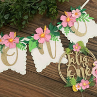 One high chair banner, tropical high chair banner, flamingo birthday decor, smash cake banner, smash cake photo prop, luau first birth