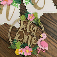 One high chair banner, tropical high chair banner, flamingo birthday decor, smash cake banner, smash cake photo prop, luau first birth