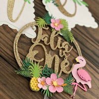 Flamingo cake topper, tropical high chair banner, flamingo birthday decor, smash cake banner, smash cake photo prop, luau first birth