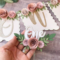one cake topper, One Year Old Cake Topper, Floral Cake Topper, Glitter Cake Topper, Smash Cake , Girl Cake Topper,  cake smash cake topper-3