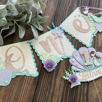 Mermaid 1st birthday banner, mermaid cake topper, mermaid decorations, under the sea cake decorations, mermaid first birthday, Customize it-1