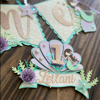 Mermaid 1st birthday banner, mermaid cake topper, mermaid decorations, under the sea cake decorations, mermaid first birthday, Customize it-1