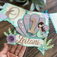 Mermaid 1st birthday banner, mermaid cake topper, mermaid decorations, under the sea cake decorations, mermaid first birthday, Customize it-1