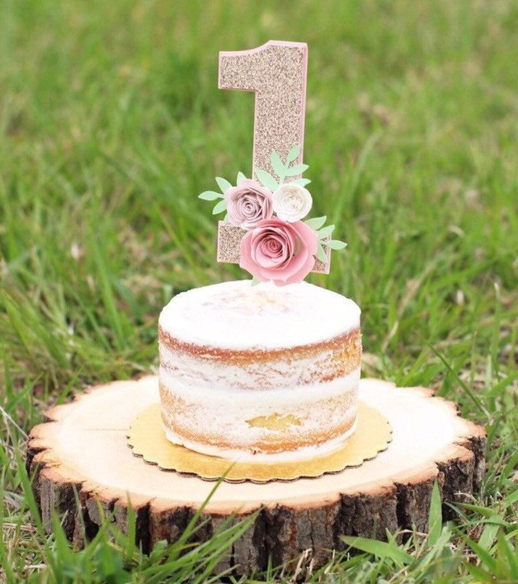 1st birthday cake topper, One year old cake topper, Floral cake topper, number 1 cake topper, one cake topper, cake smash floral cake topper