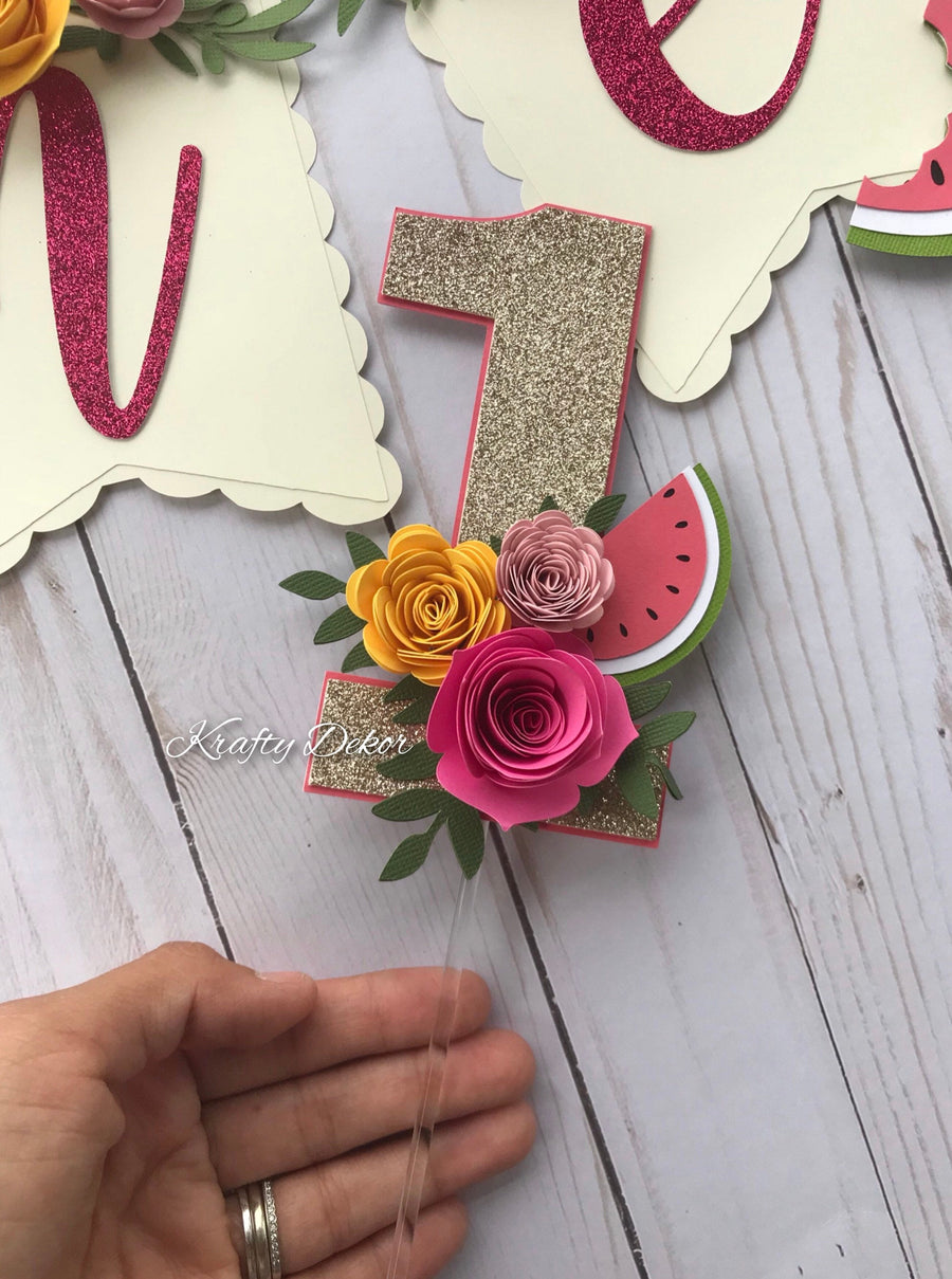 One in a melon cake topper, Watermelon High Chair Banner, one in a melon party, Watermelon Party Decorations