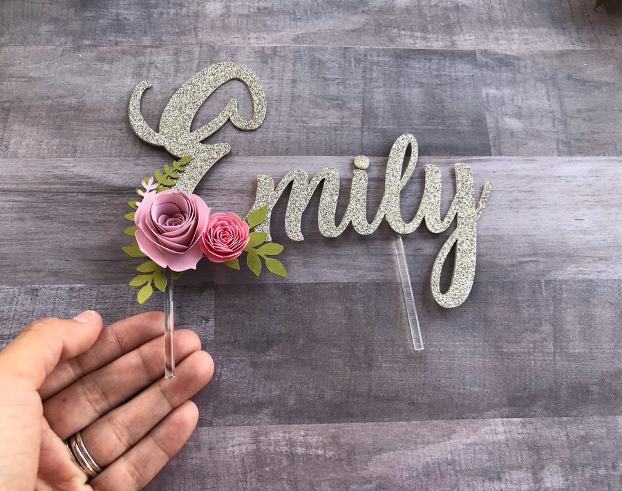 Name cake topper, Floral cake topper, flowers cake topper, floral party, birthday cake topper, 1st birthday floral cake topper-2