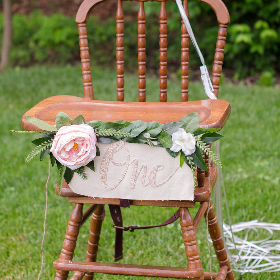 High chair garland, floral high chair banner, bohemian flower garland, highchair banner, bohemian party decor