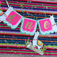 Llama banner, llama high chair banner, llama cake topper, llama party decor, cactus party, fiesta party decor, CUSTOMIZE IT!