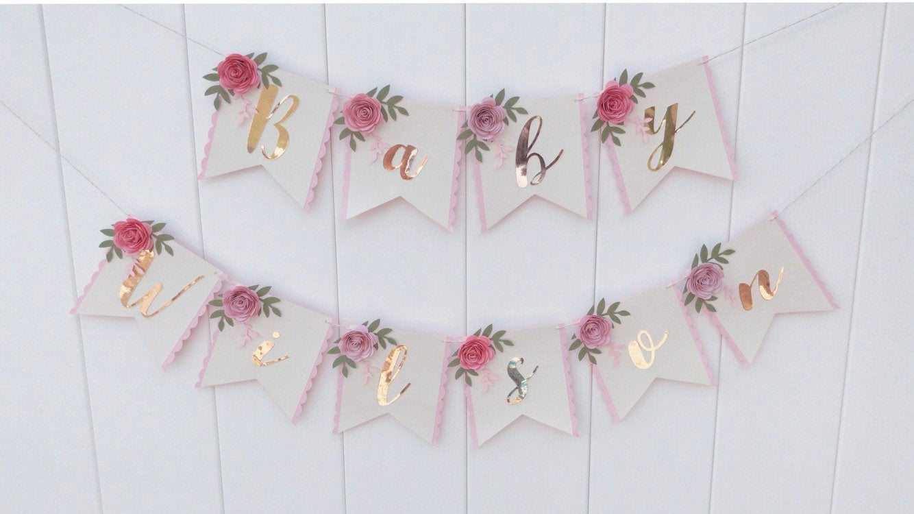 Floral banner, floral party decor, baby shower banner, floral baby sho ...