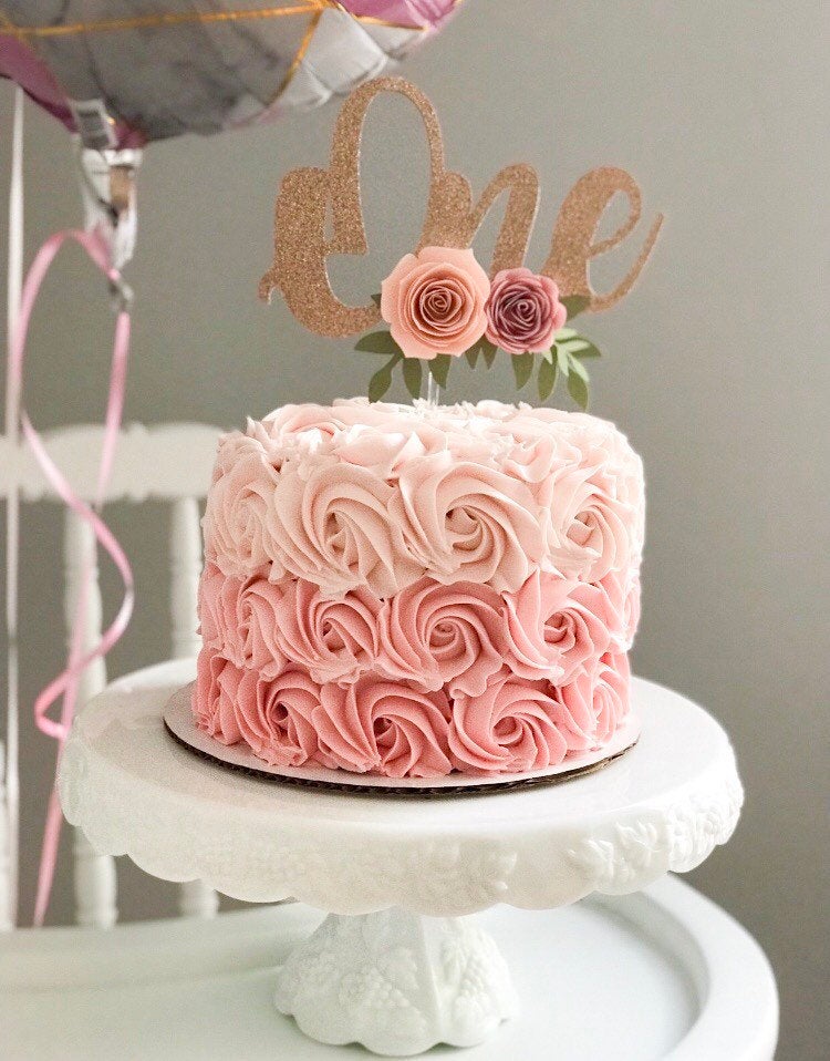 one cake topper, One Year Old Cake Topper, Floral Cake Topper, Glitter Cake Topper, Smash Cake , Girl Cake Topper,  cake smash cake topper-1