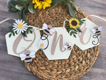 Bee High chair banner, sunflower garland, highchair banner, first birthday, sunflower theme-1