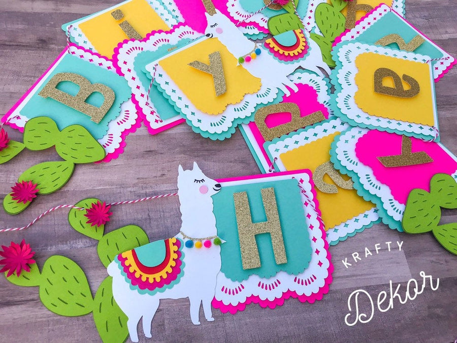 Llama happy birthday banner, llama banner, llama party décor, cactus party, CUSTOMIZE IT!