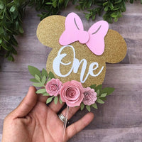 Minnie Mouse cake topper, Minnie Mouse high chair banner, floral minnie mouse party decor, Minnie Mouse banner, Minnie Mouse party package