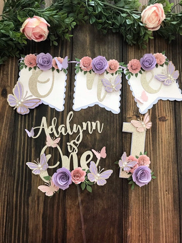 Butterfly theme banner, butterfly floral banner, 1st birthday butterfly theme, butterfly cake topper, butterfly decor-5