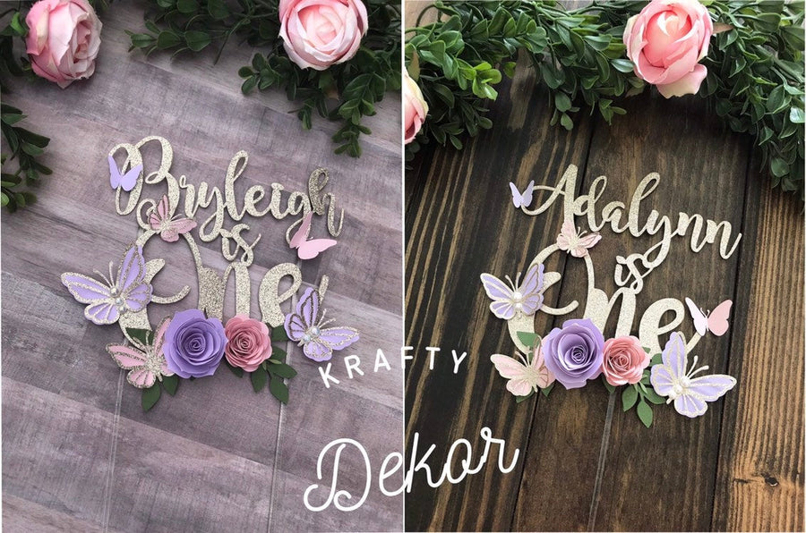 Butterfly theme banner, butterfly floral banner, 1st birthday butterfly theme, butterfly cake topper, butterfly decor