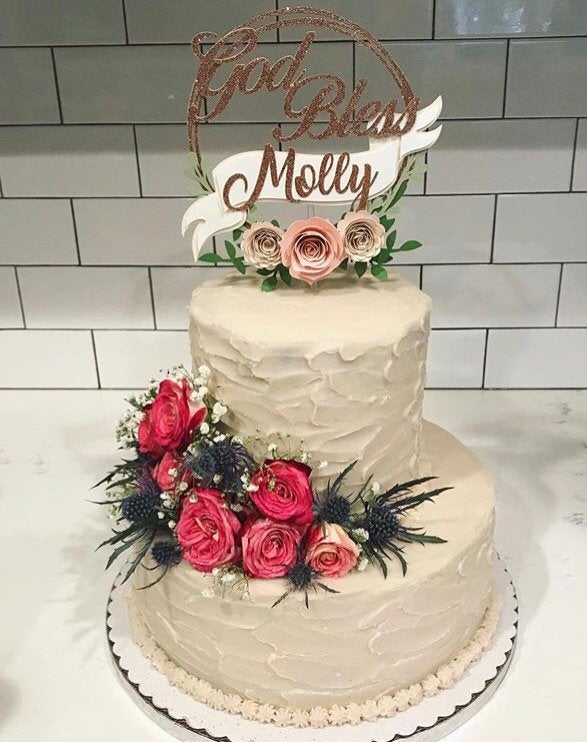 Birthday cake topper, Floral cake topper, bride to be cake topper, floral party, god bless cake topper, 1st birthday floral cake topper