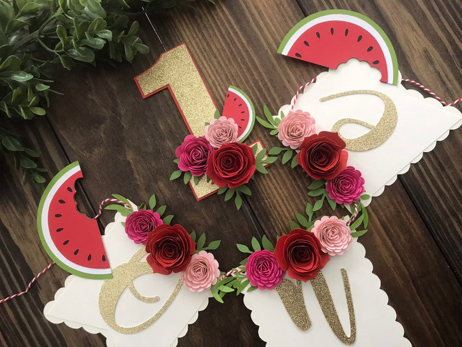 One in a melon cake topper, Watermelon High Chair Banner, one in a melon party, Watermelon Party Decorations-2