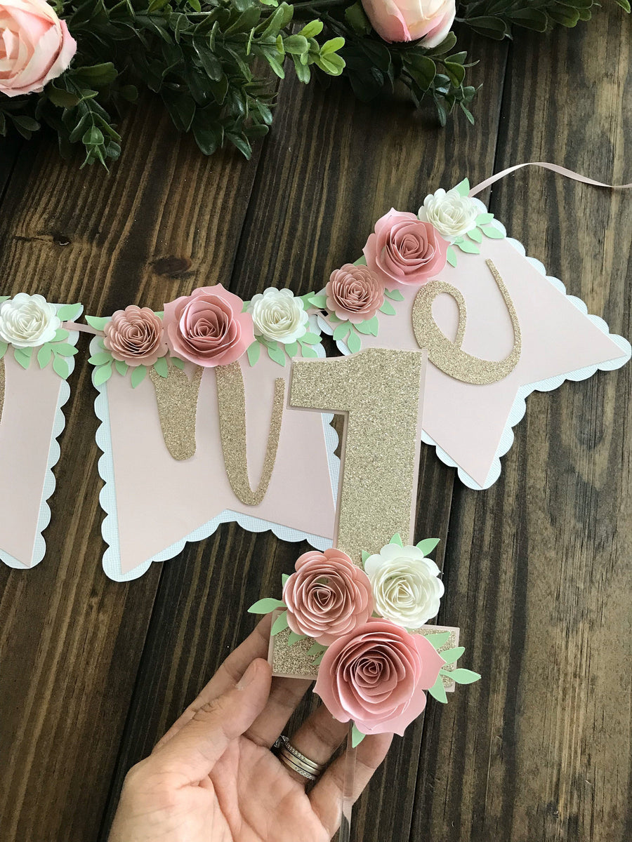 One high chair banner, floral high chair banner, boho theme birthday decor, smash cake banner, smash cake photo prop, floral birthday banner