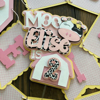 Farm cake topper, cow cake topper, cow 2nd birthday, pink barnyard theme, farm birthday banner, farm theme