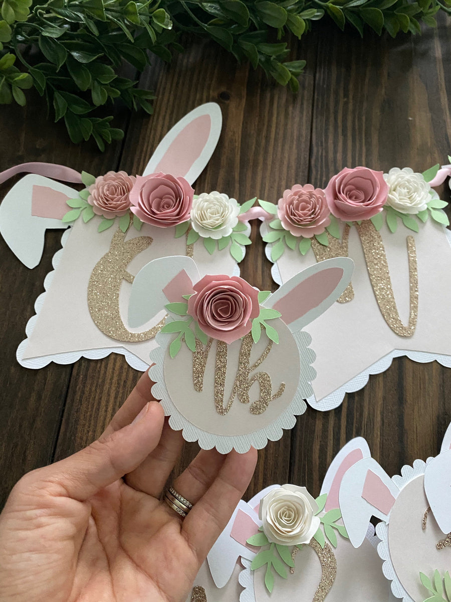 Bunny one high chair banner, Bunny floral banner, 1st birthday Bunny theme, Some bunny is one