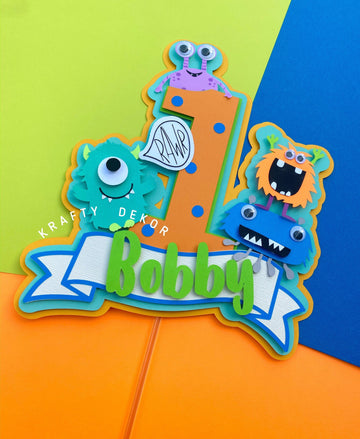 Monsters theme cake topper, monsters party, monster cake topper