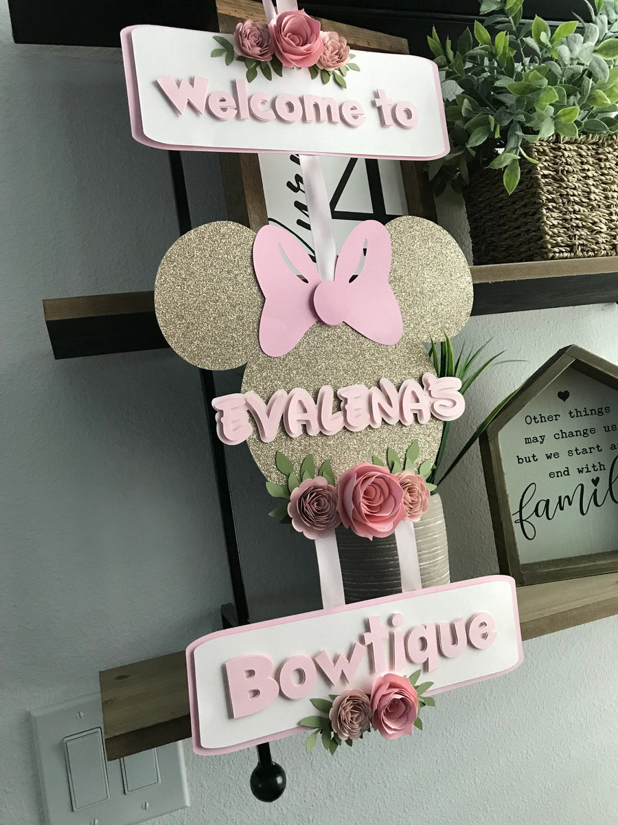 Minnie Mouse door sign, Minnie Mouse banner, floral minnie mouse party decor, Minnie Mouse floral decor, Minnie Mouse party package